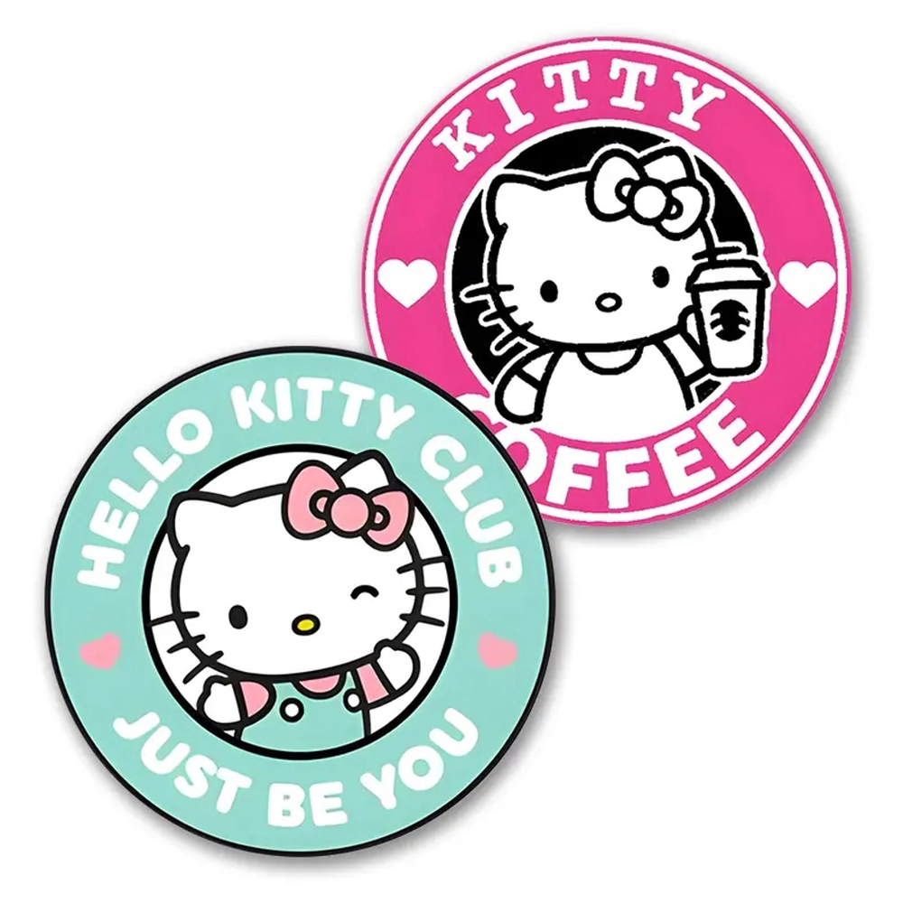 Hello Kitty Car Coasters, 2pcs, 7cm, Pink & Teal